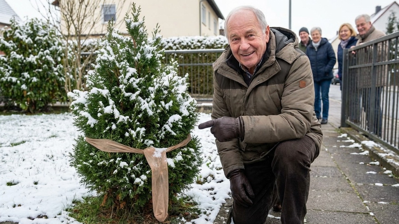 Un simple bas en nylon autour de ses arbustes : ce qu'il a découvert après la première neige a stupéfié tout le voisinage !