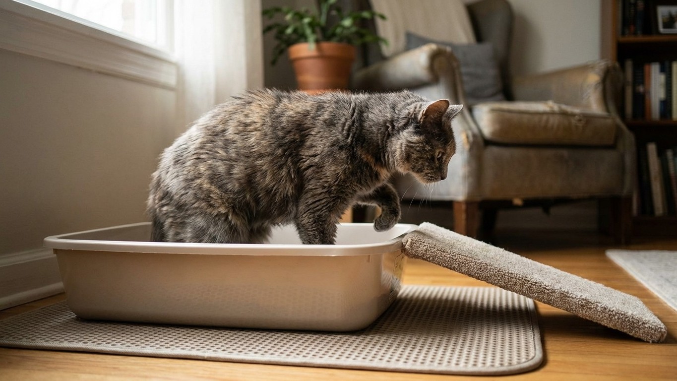 Litière adaptée au chat senior avec arthrose : hauteur, accès et emplacement