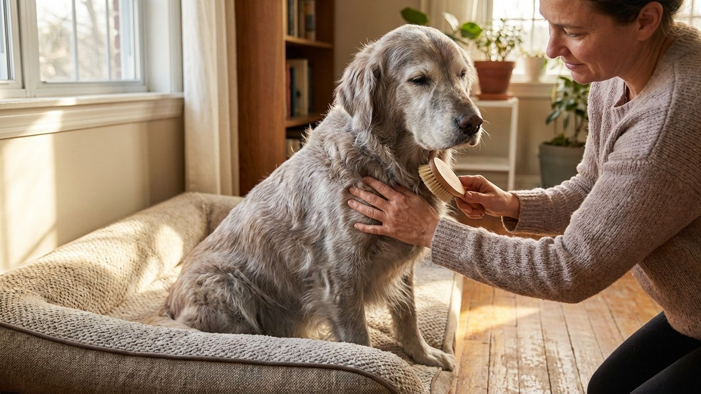 Toilettage du chien senior : conseils pour peau sèche, pelage fragile et confort