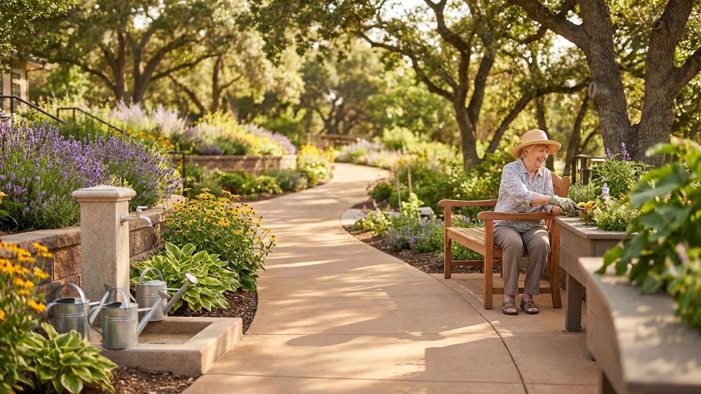 Aménager un jardin accessible pour personne âgée : circulation, assises et points d’eau
