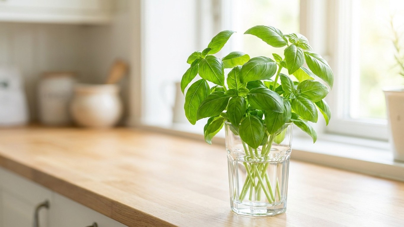 Je rangeais mon basilic au frigo depuis toujours : le jour où je l'ai mis dans un verre d'eau sur le plan de travail, ses ...