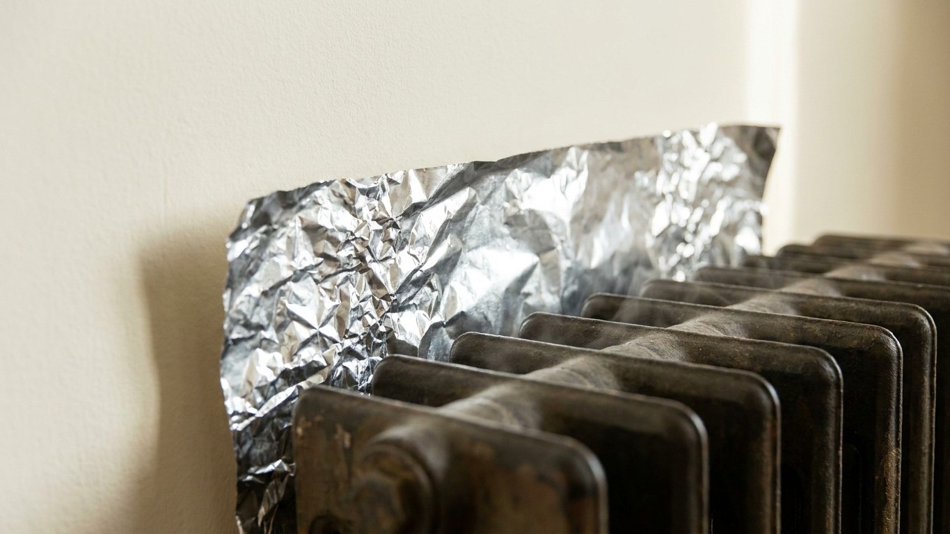 Fini le radiateur qui chauffe le mur : cette feuille froissée punaisée derrière renvoie la chaleur perdue dans la pièce