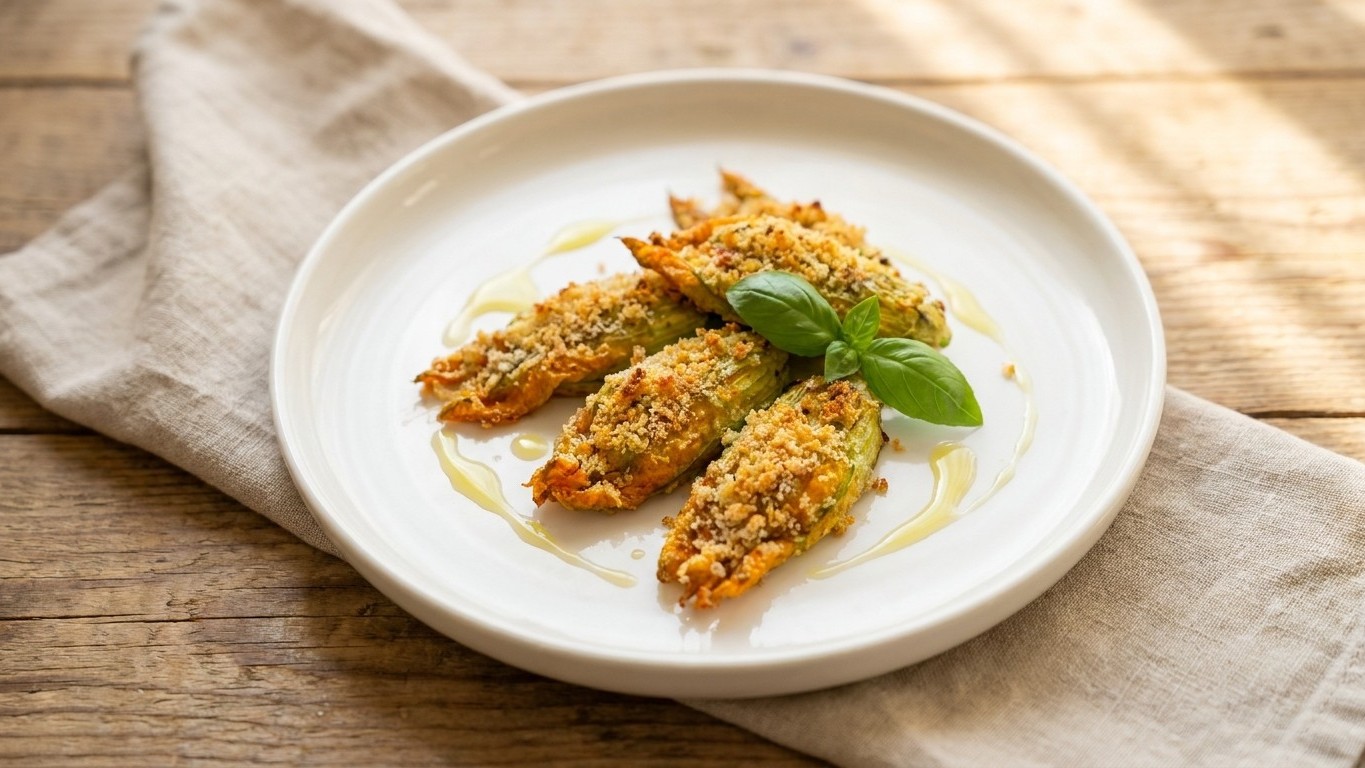 J'ai enfourné mes fleurs de courgette farcies à la ricotta juste pour tester : mes invités ont cru que je les avais passée...