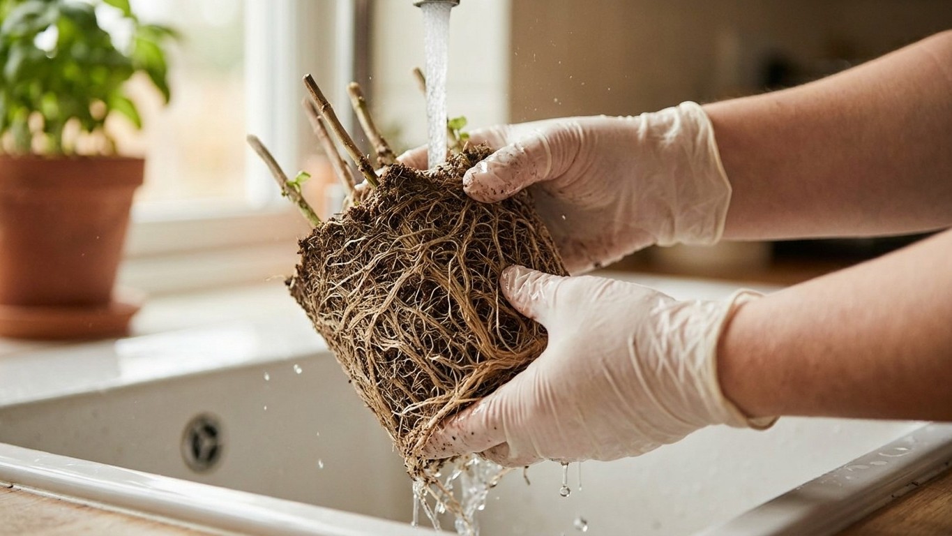 Je rachetais un basilic de supermarché dès qu'il flétrissait au bout de trois jours : en sortant la motte du pot, j'ai vu ...