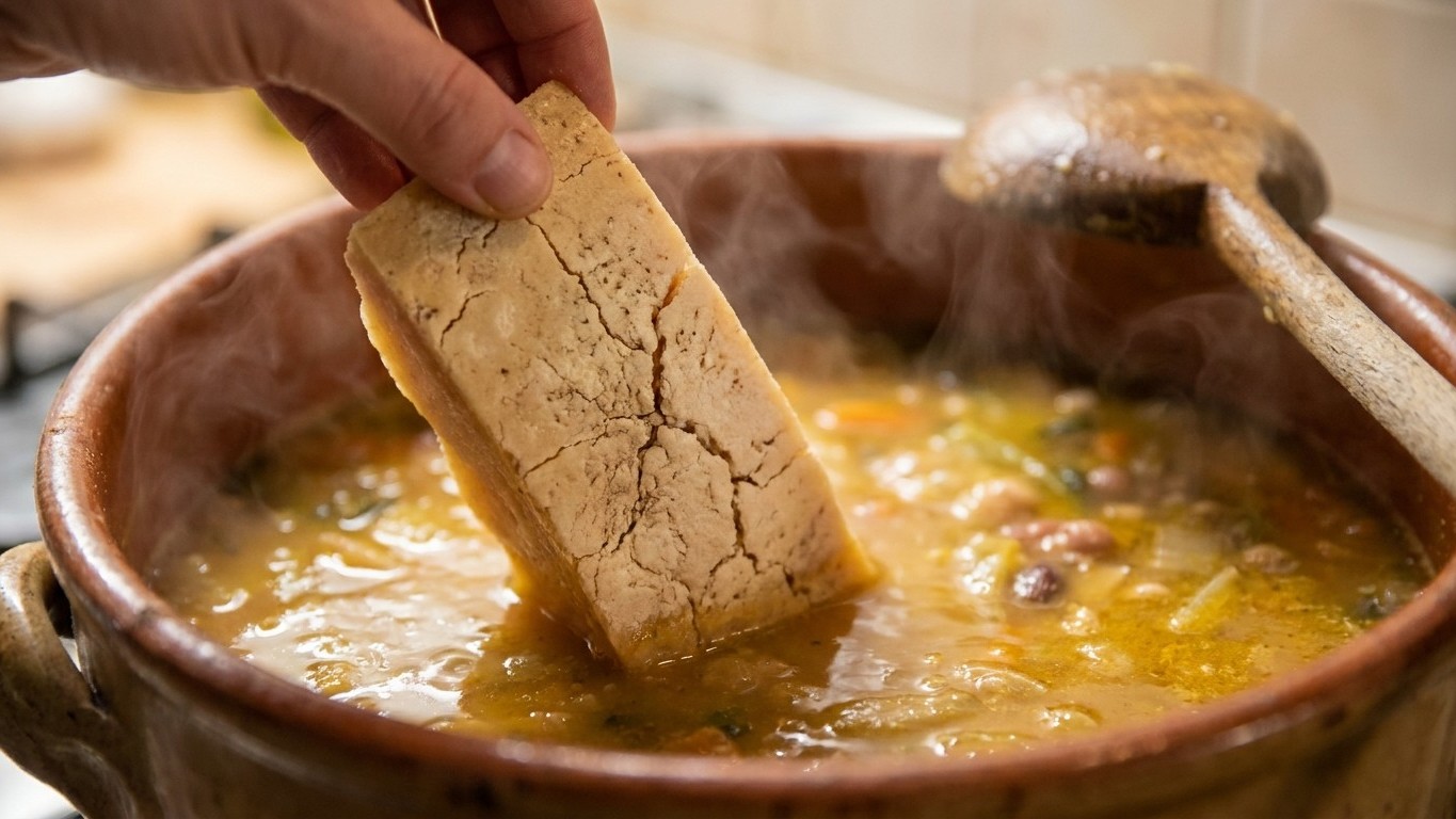 J'ai jeté mes croûtes de parmesan toute ma vie jusqu'à ce qu'une mamma italienne me montre ce qu'elle en faisait : c'était...