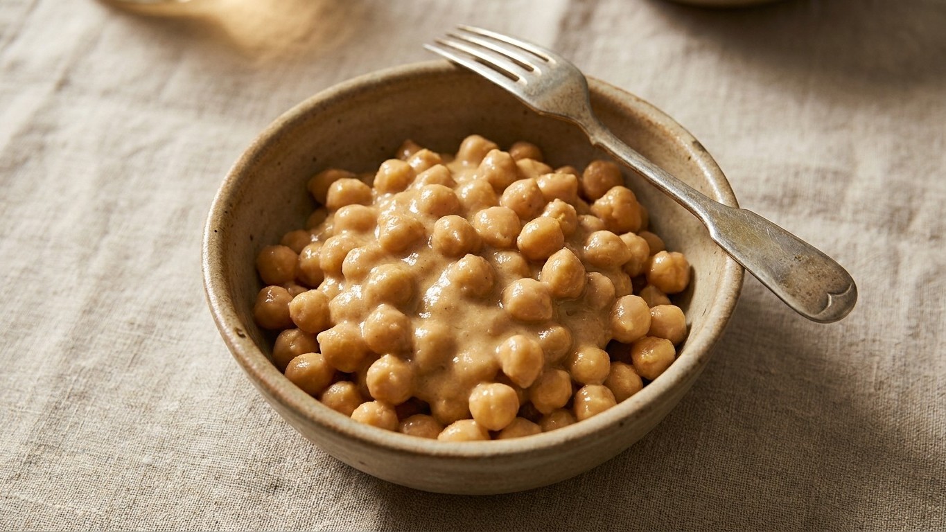 J'ai réchauffé mes pois chiches directement dans le jus de la conserve juste pour gagner du temps : mes invités ont reposé...
