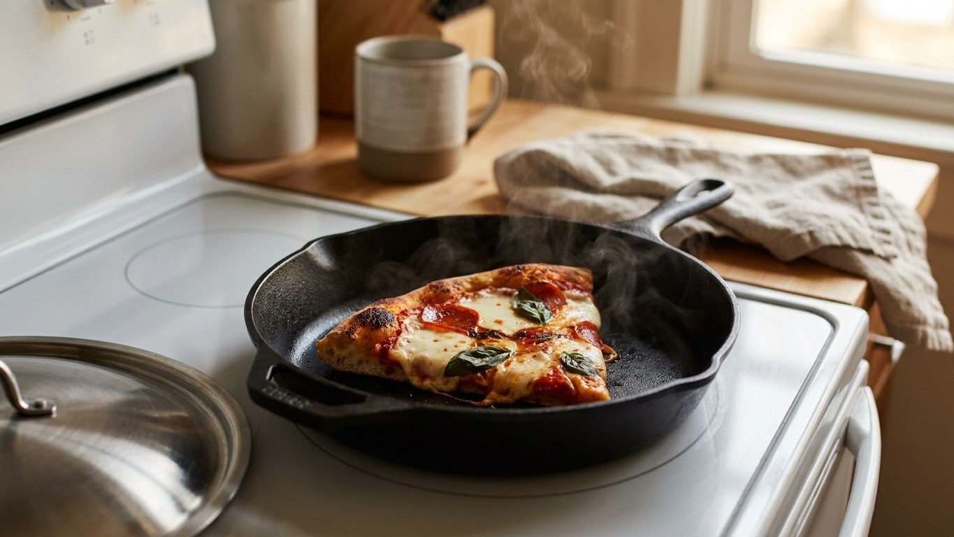 Mon voisin verse toujours deux gouttes d'eau à côté de sa part de pizza dans la poêle et ce n'est pas pour l'empêcher d'at...